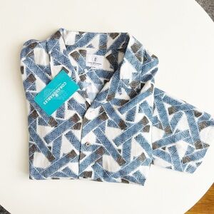 Cora Spearman Hawaii Men’s Blue Tribal Short Sleeve Kalani Aloha Shirt Size 2X